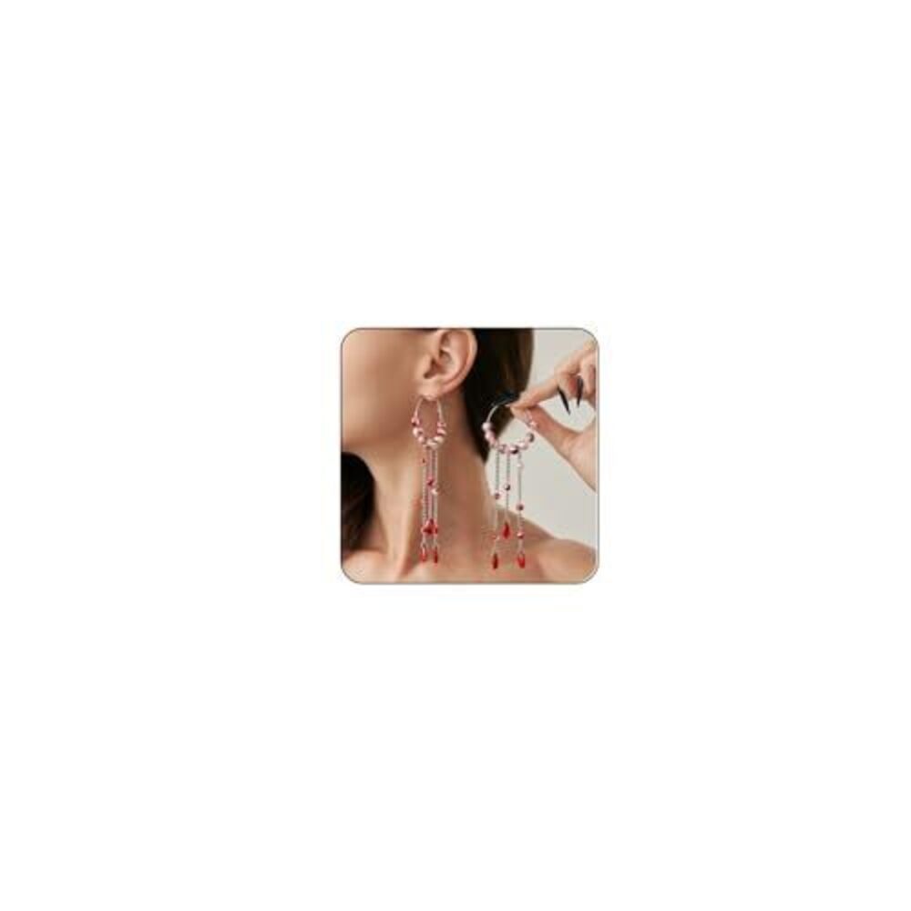 8789 Gothic Blood Drop Earrings,Vintage Crystal Pearl Fringe Blooddrip